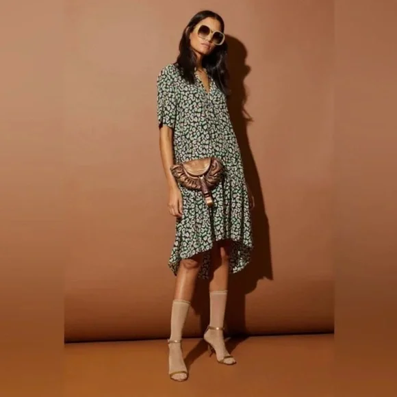 TUCKER NYC Green Laura Silk Midnight Leo Animal Print Dress XS